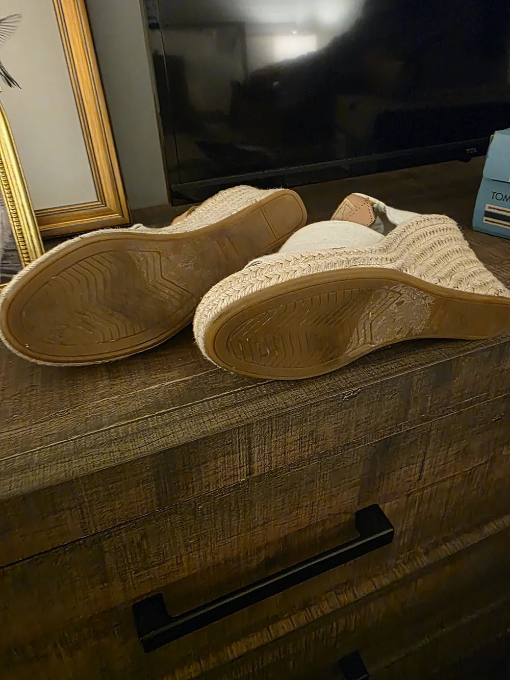 TOMS Women’s Cream Canvas Espadrille Wedge Sandals